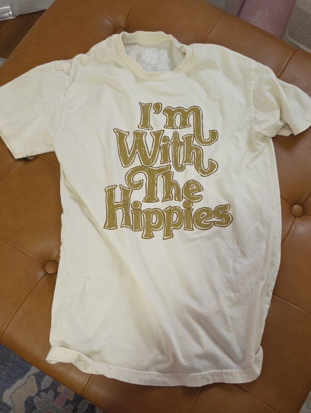 S Pebby Forevee Cream Graphic Tee with Yellow-Gold Print